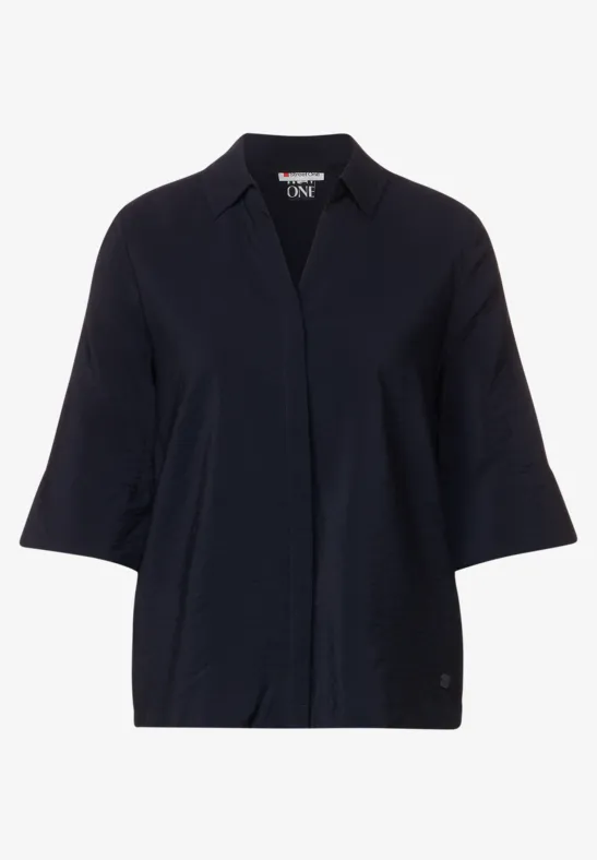 Hemdkragenbluse mit Struktur deep blue