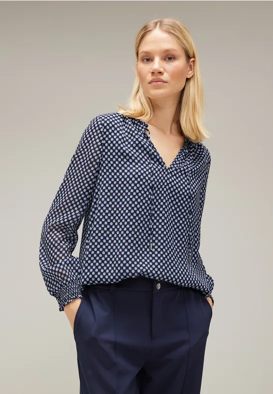Zarte Bluse mit Punkteprint deep blue