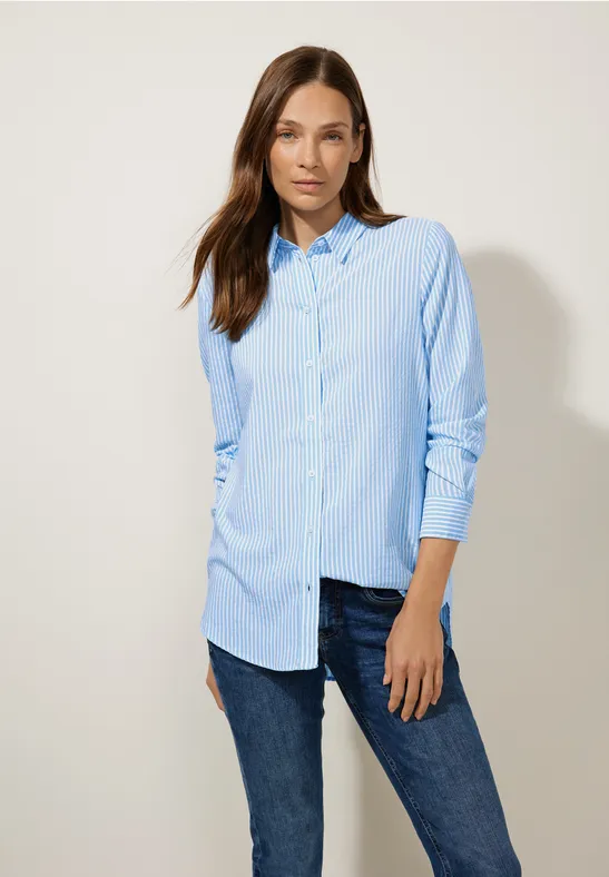 Seersucker Longbluse breath of air blue