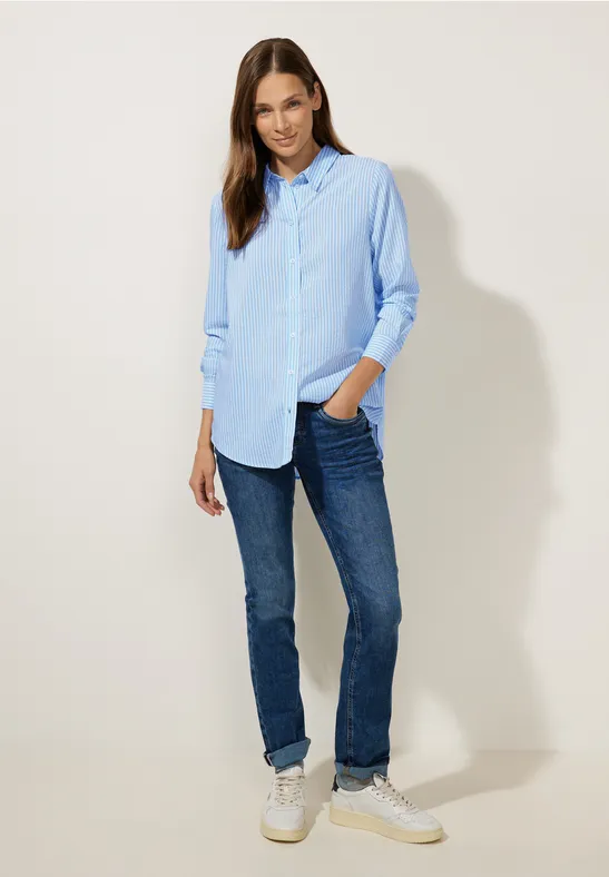 Seersucker Longbluse breath of air blue