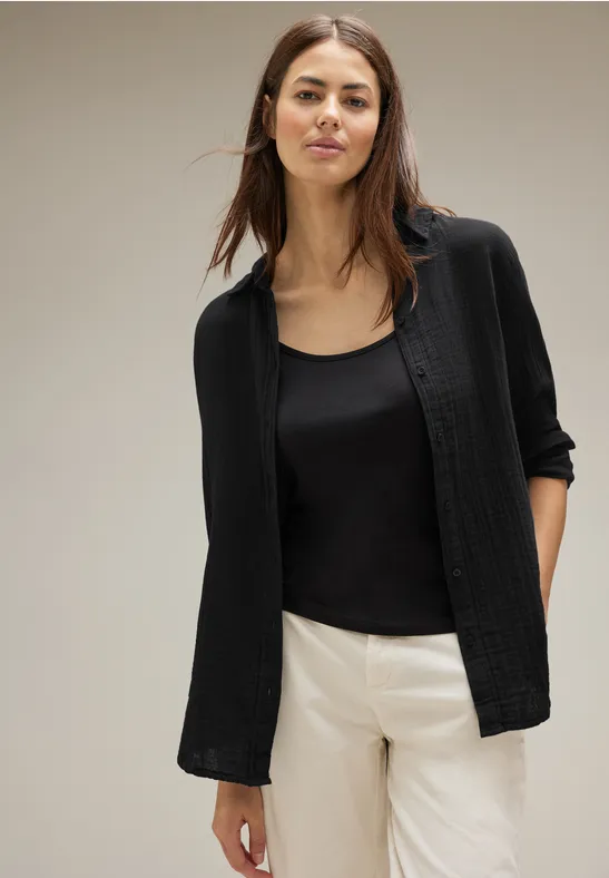 Trendy Musselin Hemdbluse Black