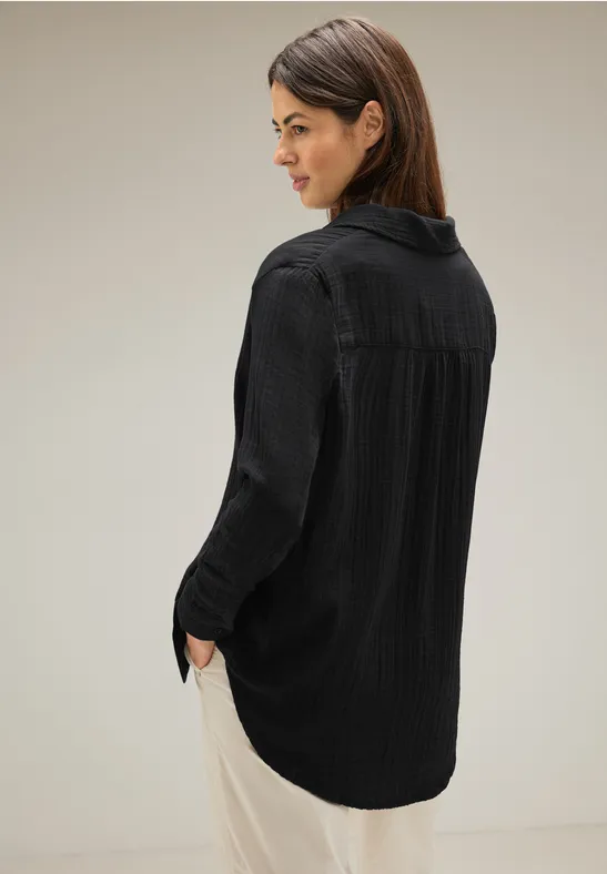Trendy Musselin Hemdbluse Black