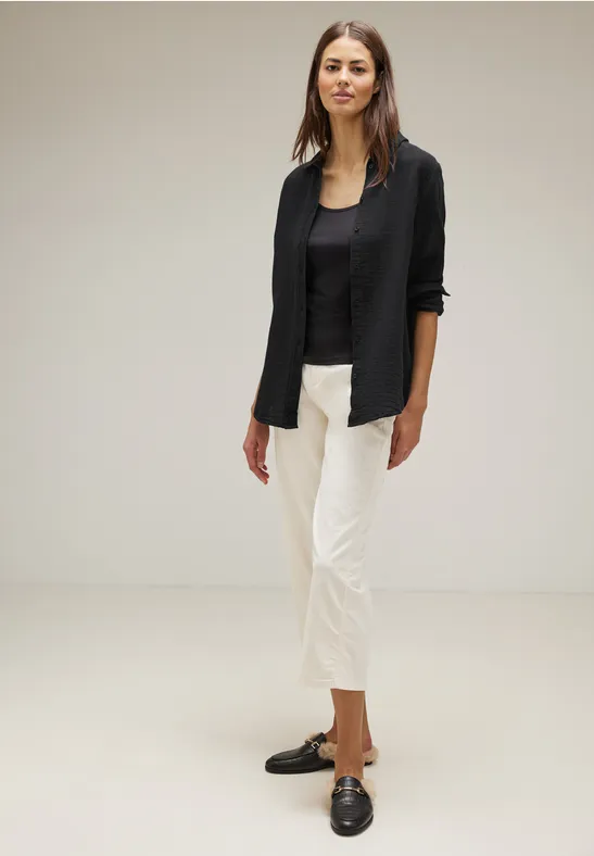 Trendy Musselin Hemdbluse Black