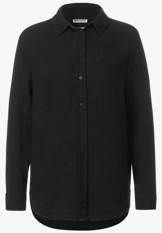 Trendy Musselin Hemdbluse Black
