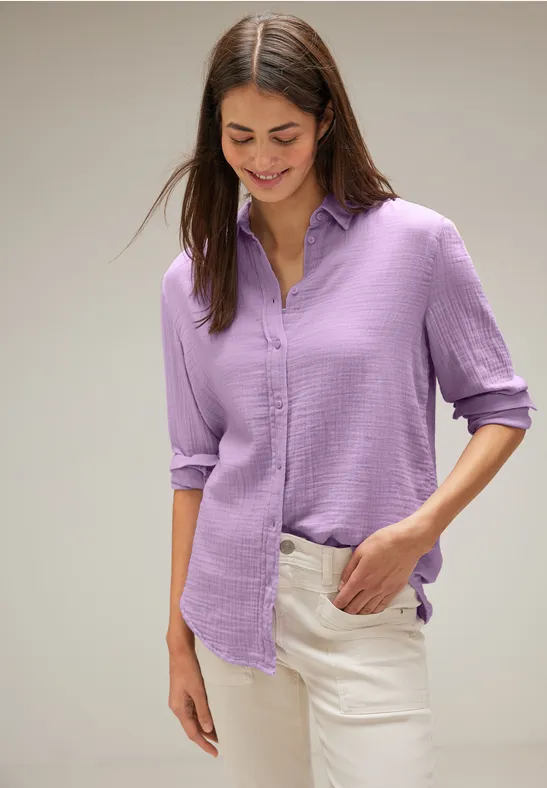 Trendy Musselin Hemdbluse soft pure lilac