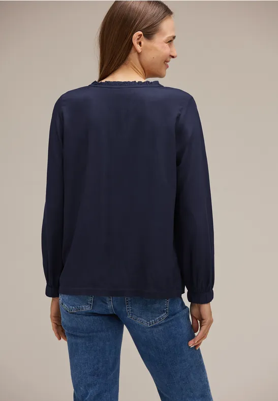 Unifarbene Bluse mit Rüschen deep blue