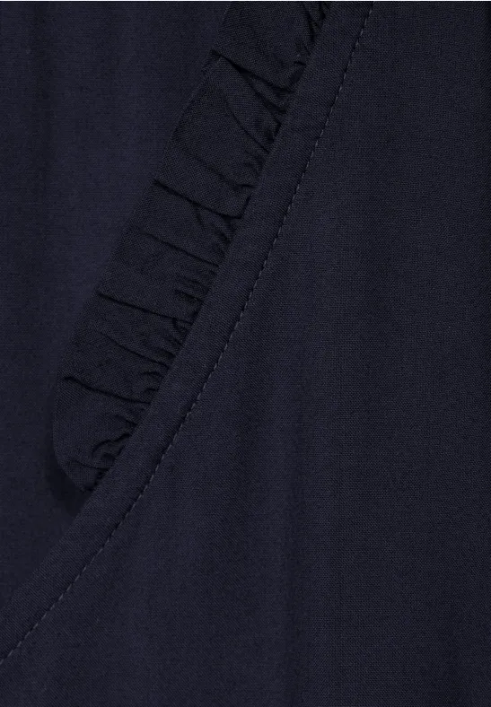 Unifarbene Bluse mit Rüschen deep blue