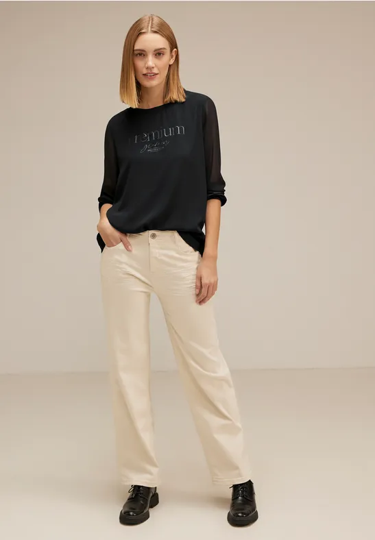 Chiffonbluse mit Partprint Black