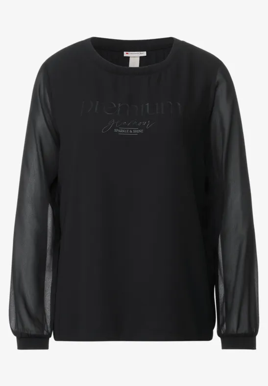 Chiffonbluse mit Partprint Black