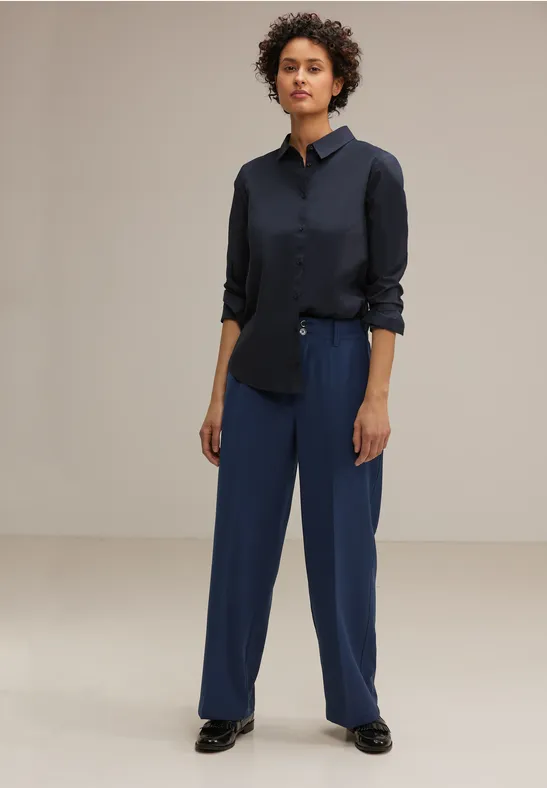 Materialmix Hemdbluse deep blue