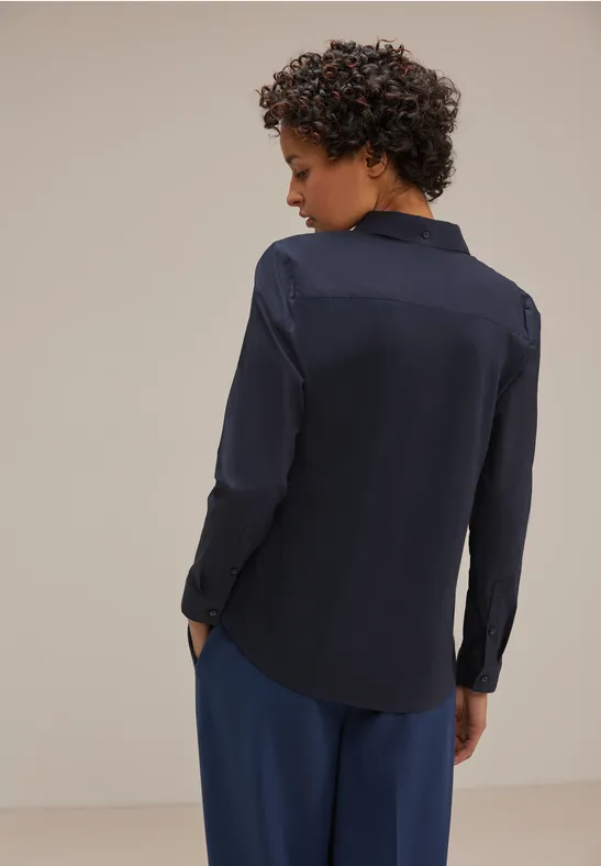 Materialmix Hemdbluse deep blue