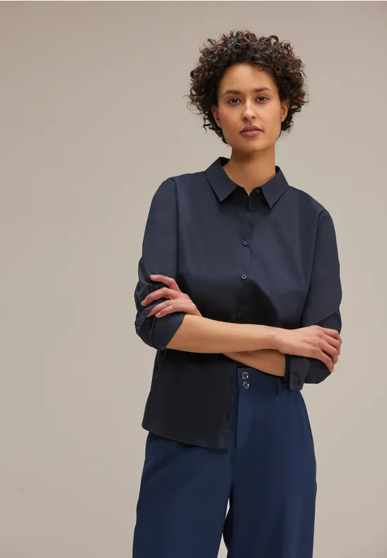 Materialmix Hemdbluse deep blue