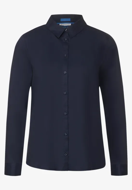 Materialmix Hemdbluse deep blue