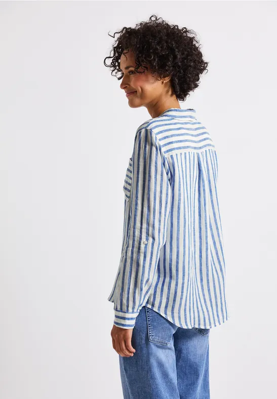 Gestreept linnen overhemd blouse serenity blue