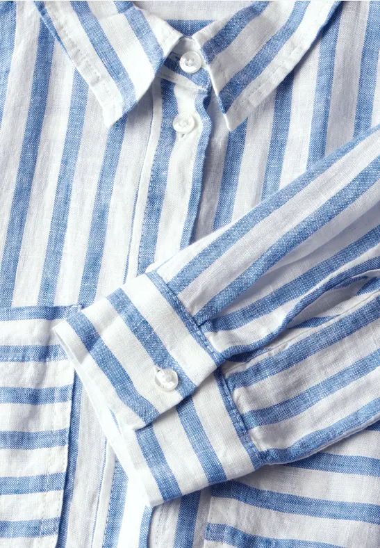 Gestreept linnen overhemd blouse serenity blue