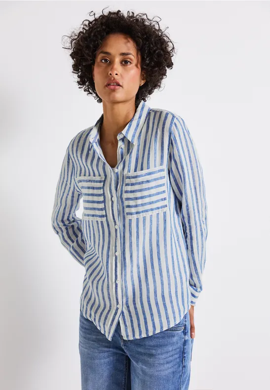 Gestreept linnen overhemd blouse serenity blue