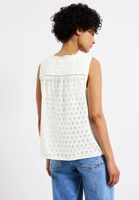 Ärmellose Stickmuster Bluse off white
