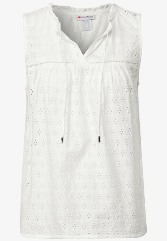 Ärmellose Stickmuster Bluse off white