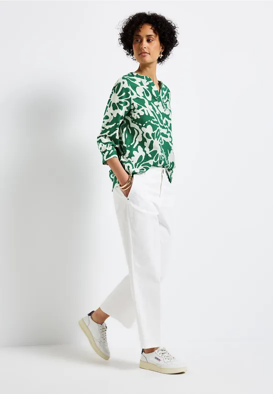 Gemusterte Leinenmix-Bluse glowing green