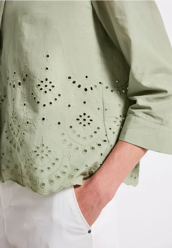 Overhemd blouse met borduursel soft moss green