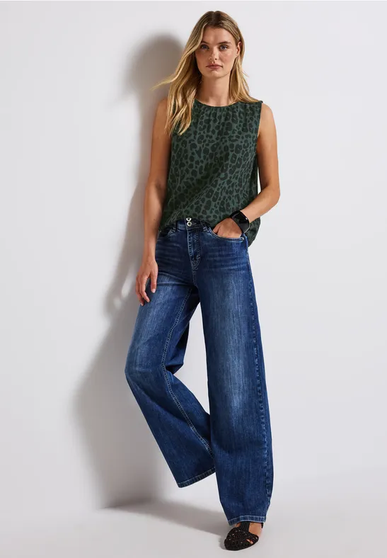 Top chemisier en mousseline avec imprimé mid green