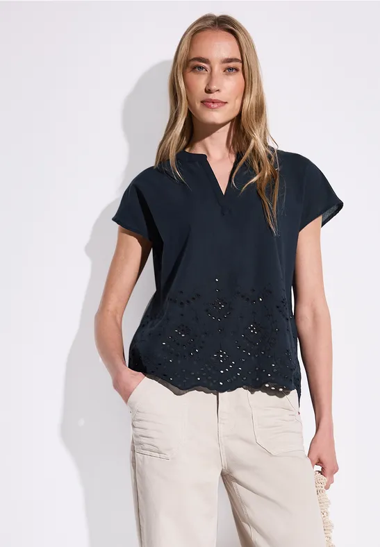 Blouse met borduursel deep blue