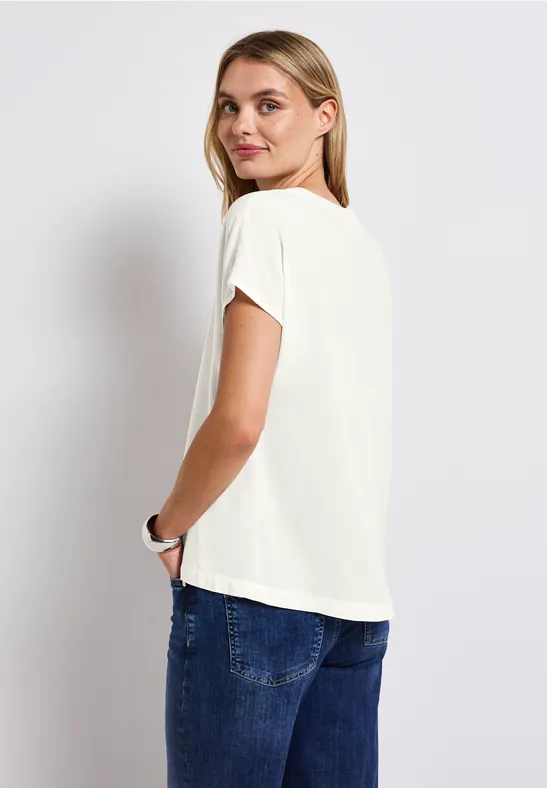 Split Neck Bluse in Unifarbe off white