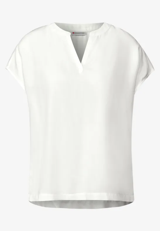 Split Neck Bluse in Unifarbe off white