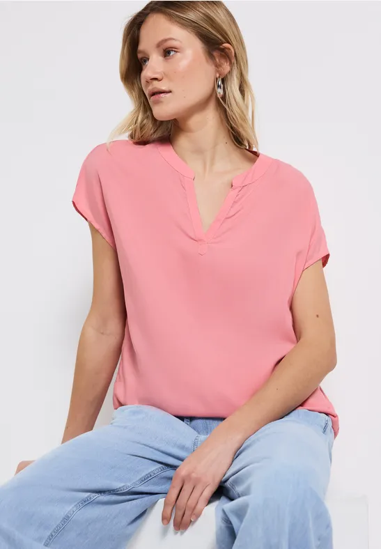 Blouse met gespleten hals in effen kleur blush peach