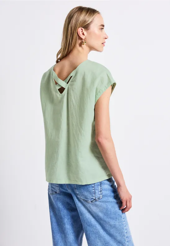 Linnen blouse met linten soft jade green