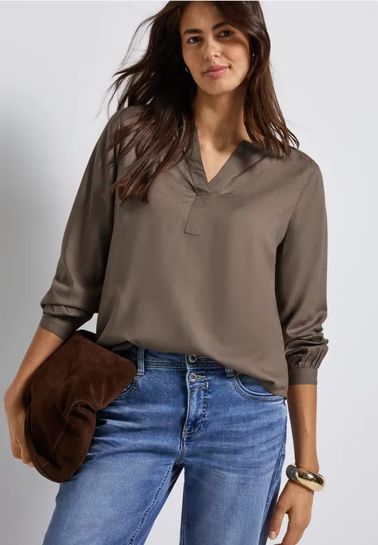 Tuniek met gespleten hals silk brown