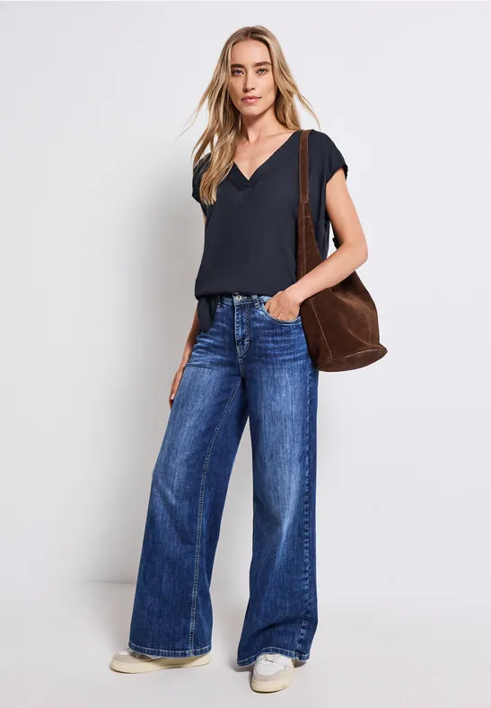 V-Neck Blusenshirt deepwater blue