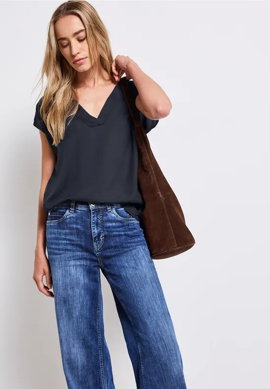 V-Neck Blusenshirt deepwater blue