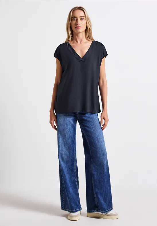 V-Neck Blusenshirt deepwater blue