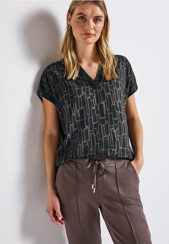 Gedessineerde blouse deepwater blue