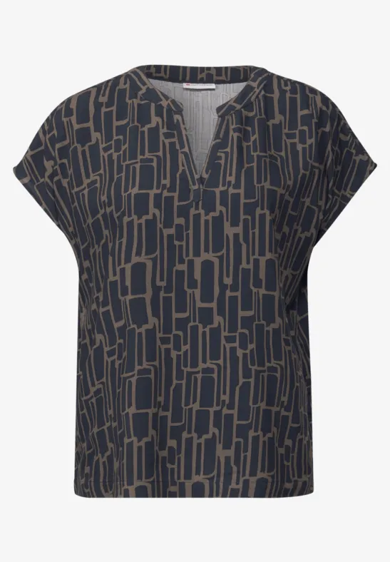 Gedessineerde blouse deepwater blue