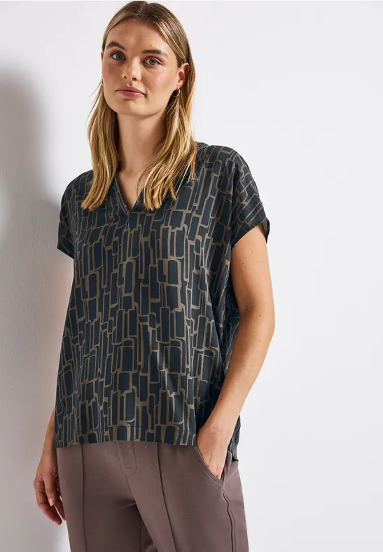 Gedessineerde blouse deepwater blue