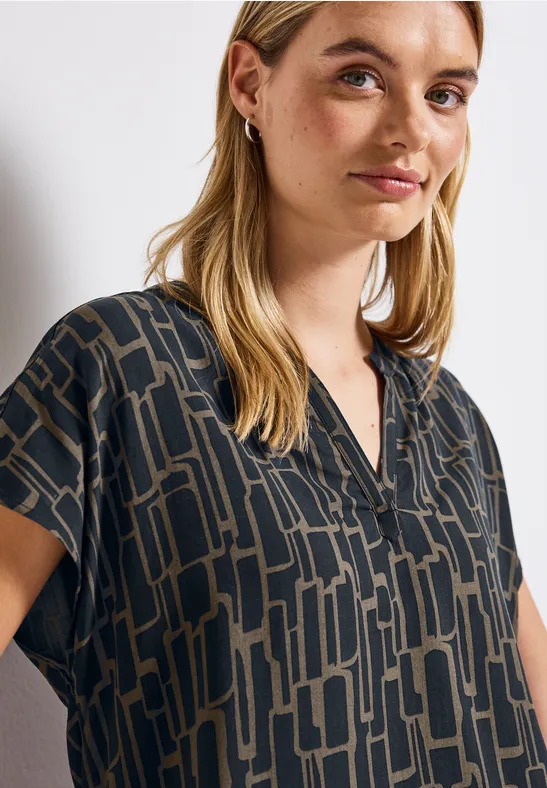 Gedessineerde blouse deepwater blue