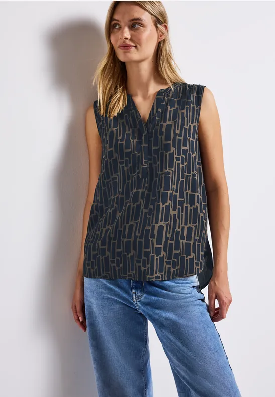 Gedessineerde blouse top deepwater blue