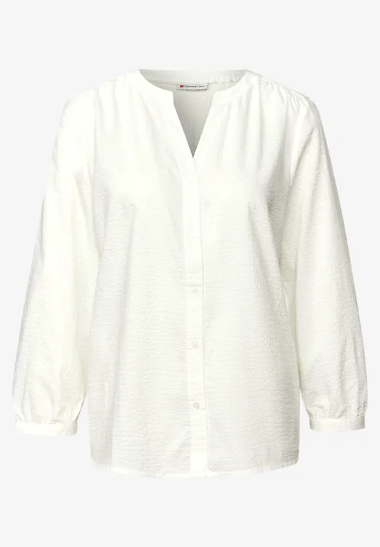 Split Neck Seersucker Bluse off white