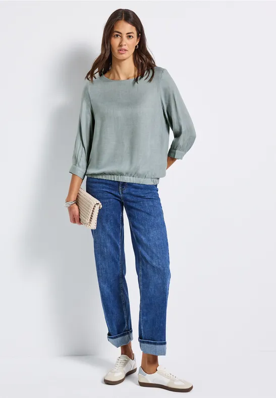 Melange Rundhals Bluse nile blue mel.