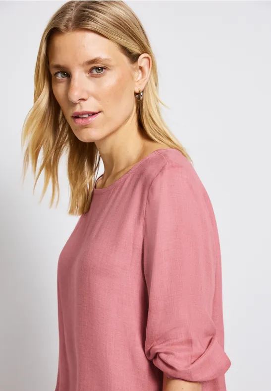 Gemêleerde blouse met ronde hals almond coral mel.