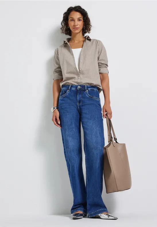 Gestreepte zakelijke blouse light mocha beige