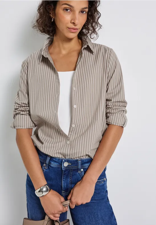 Gestreepte zakelijke blouse light mocha beige