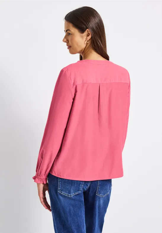 Corduroy blouse met ruches almond coral