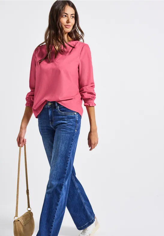 Corduroy blouse met ruches almond coral
