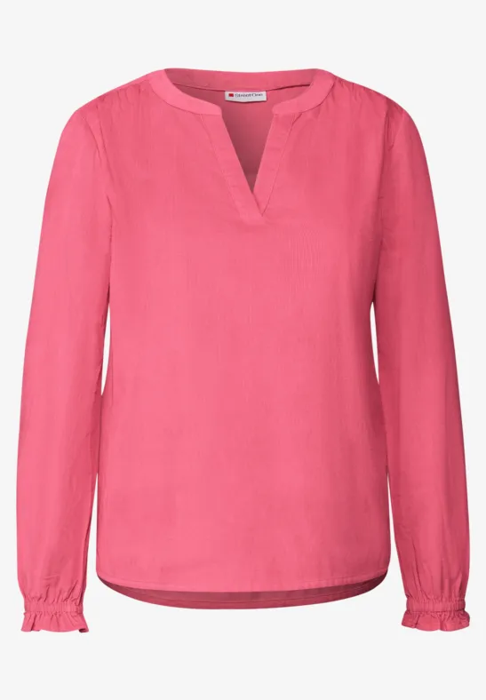 Corduroy blouse met ruches almond coral