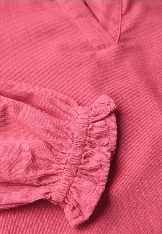 Corduroy blouse met ruches almond coral