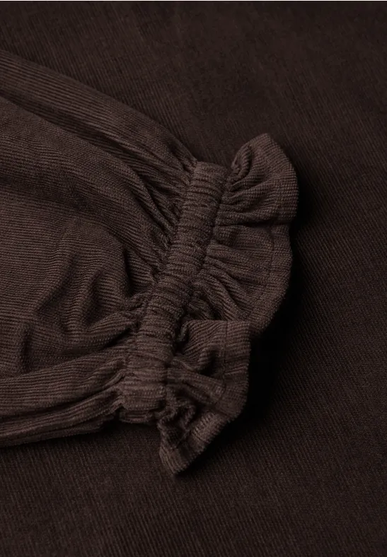 Corduroy blouse met ruches deep roast brown