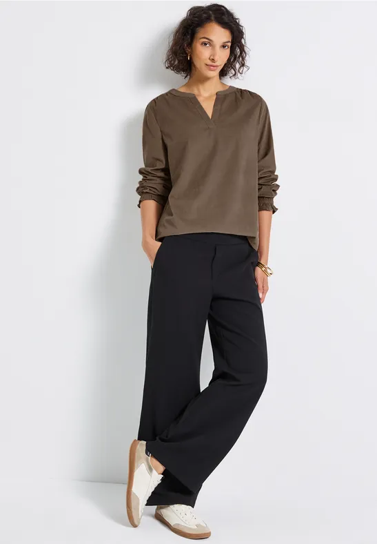 Corduroy blouse met ruches bark brown
